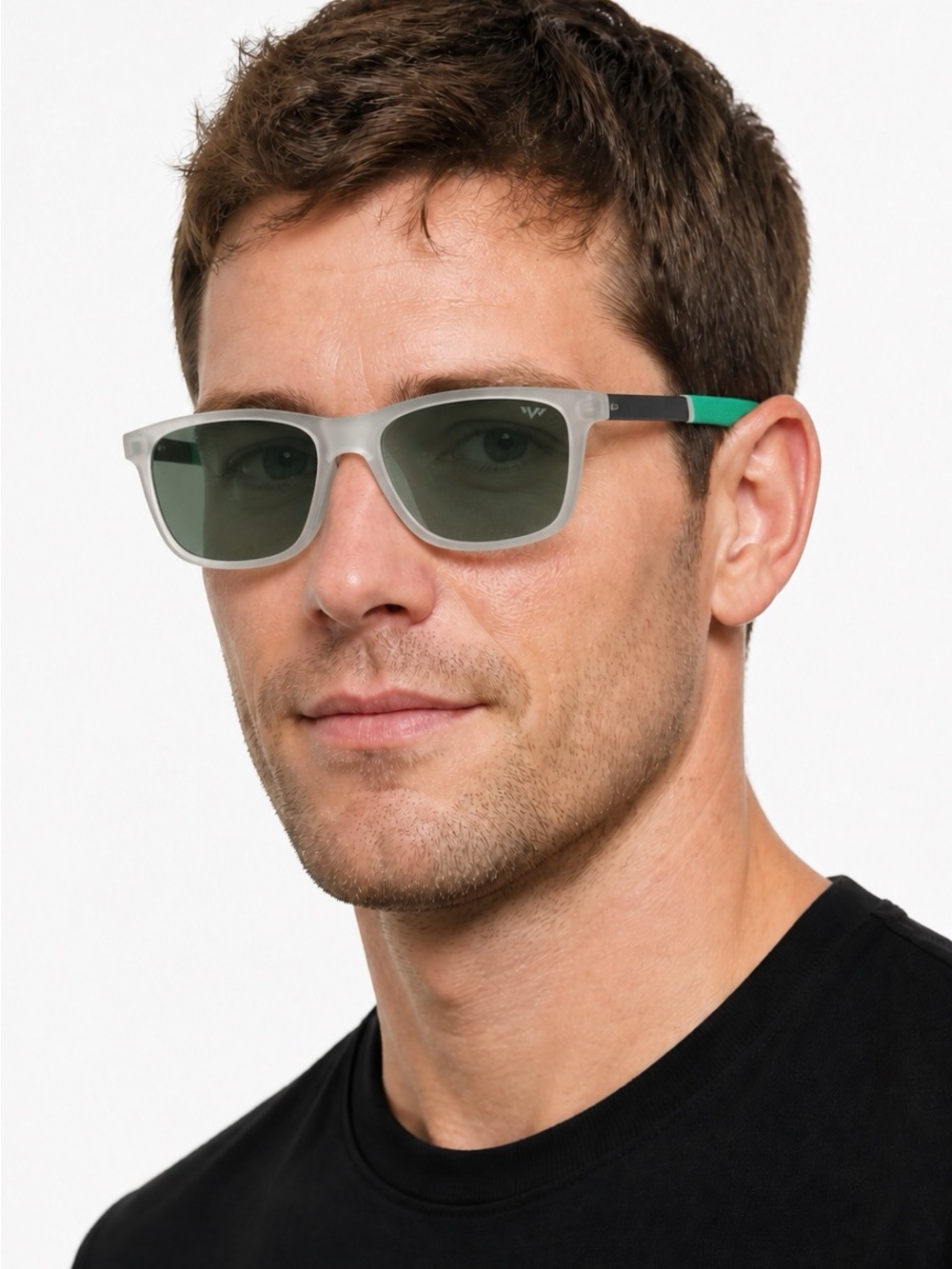 Men's Sunglasses - Gray Frame with Green Temples